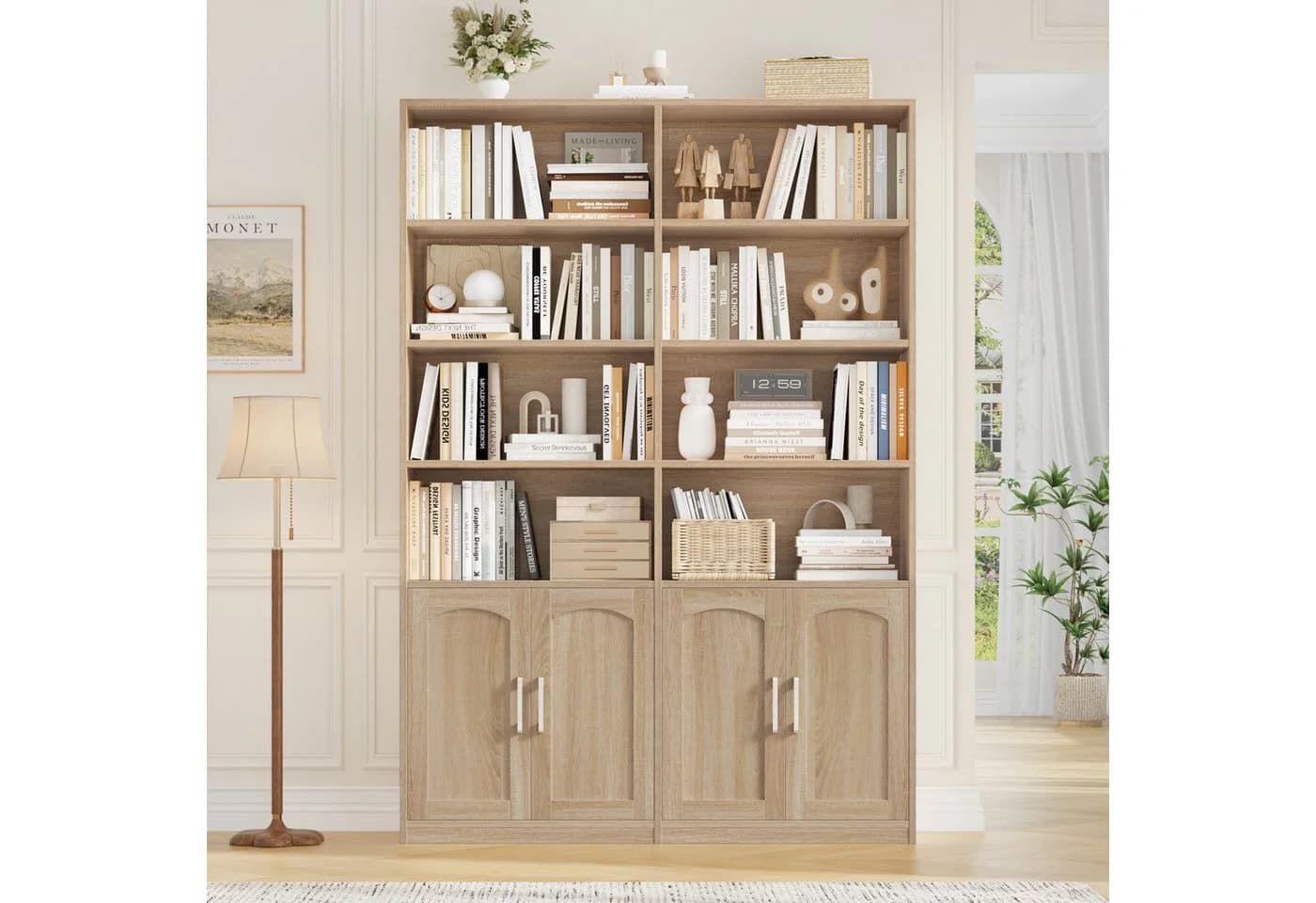 Homfa Bücherregal Standregal Büroregal Bücherschrank 8 Fächer 4 Türen Holz Eiche - Bild 5