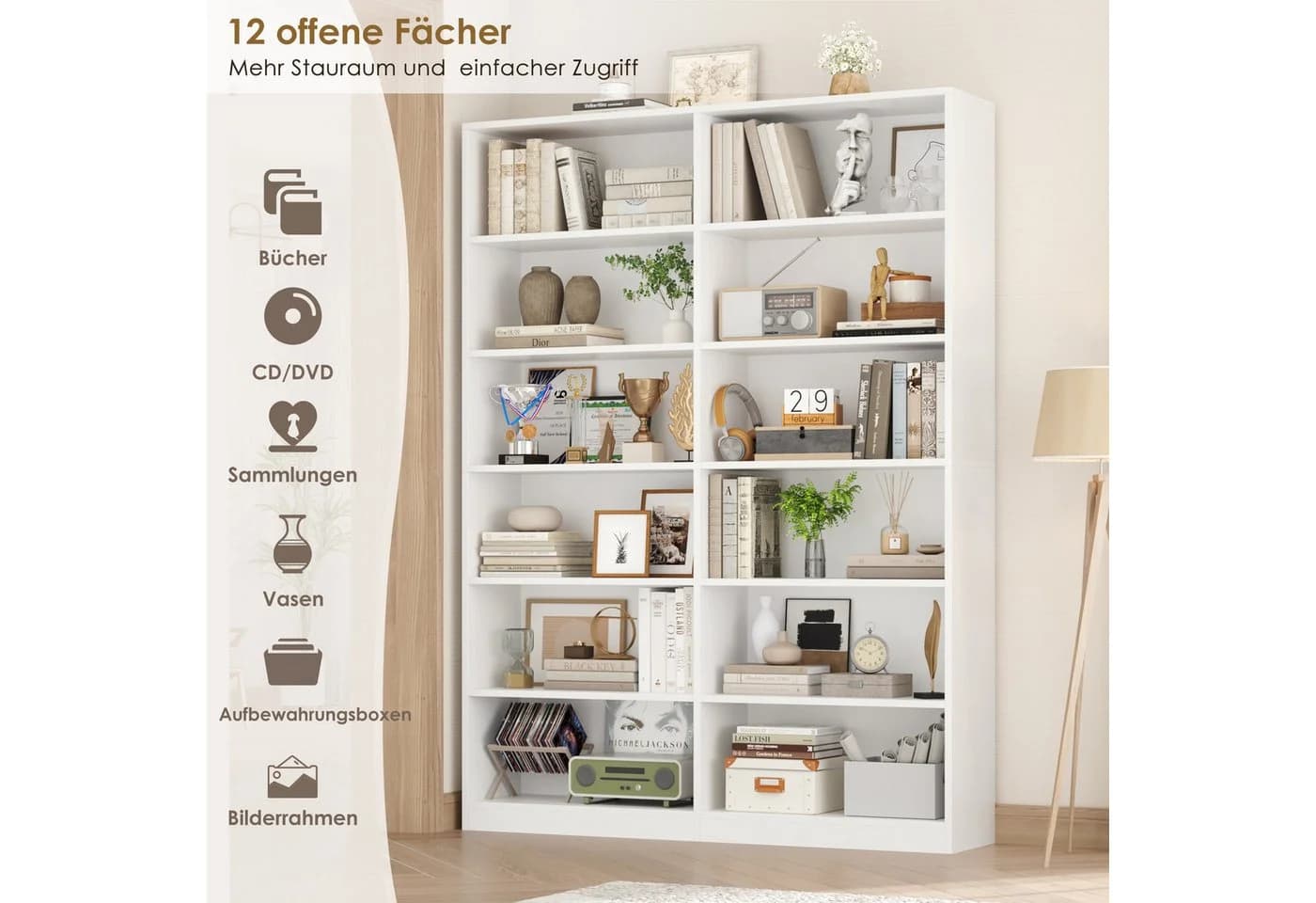 Homfa Bücherregal 188,7cm Standregal Büroregal Raumteiler, 12 Fächer, Holz, 120x30x188,7cm - Bild 5