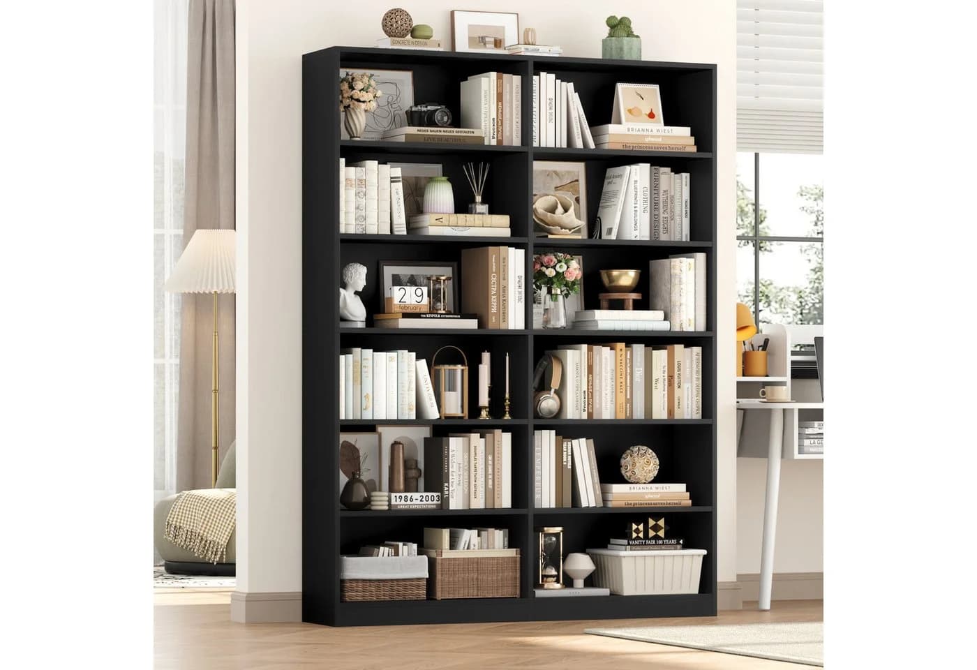 Homfa Bücherregal 12-Fach Raumteiler Holz Schwarz