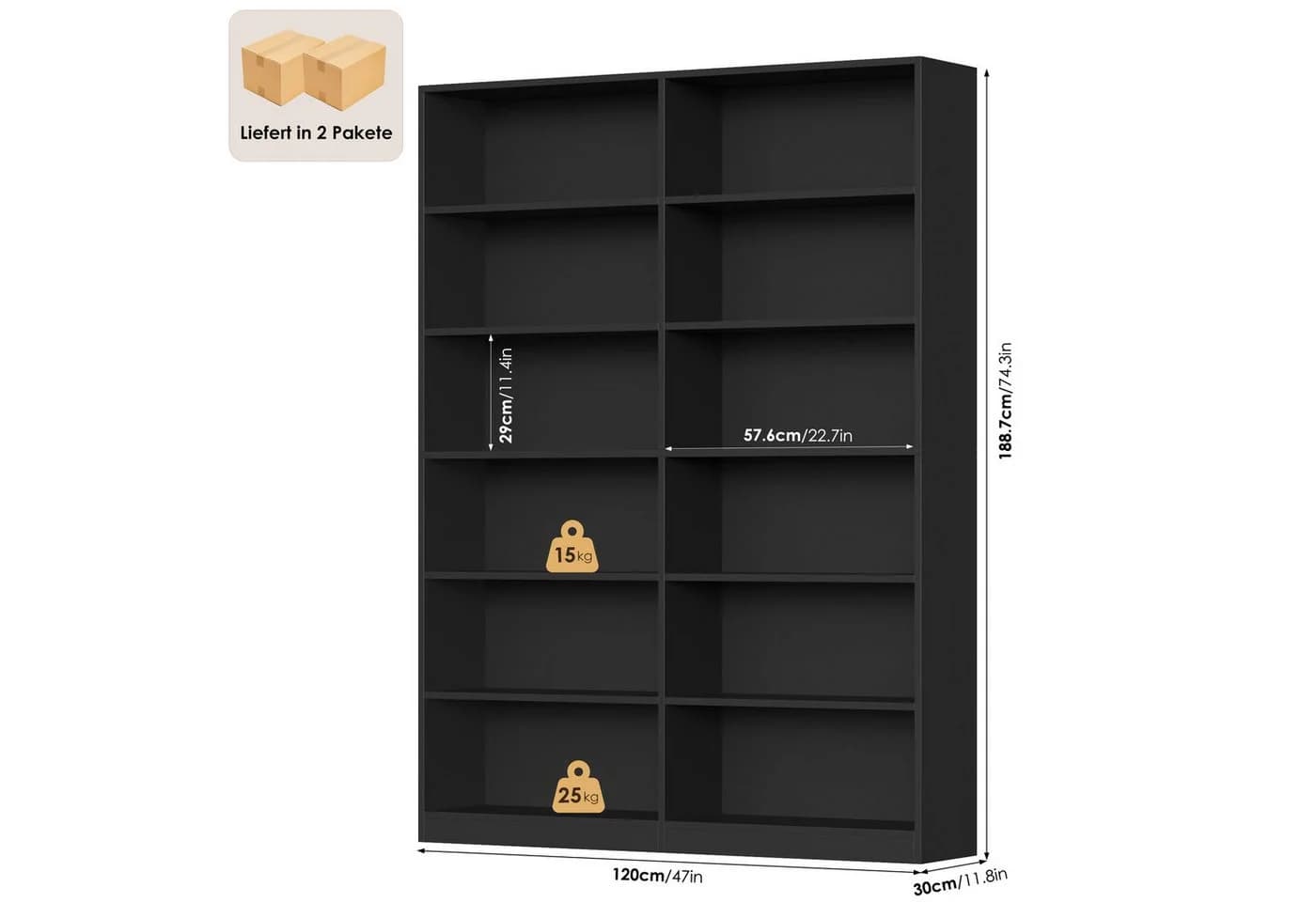 Homfa Bücherregal 12-Fach Raumteiler Holz Schwarz - Bild 3