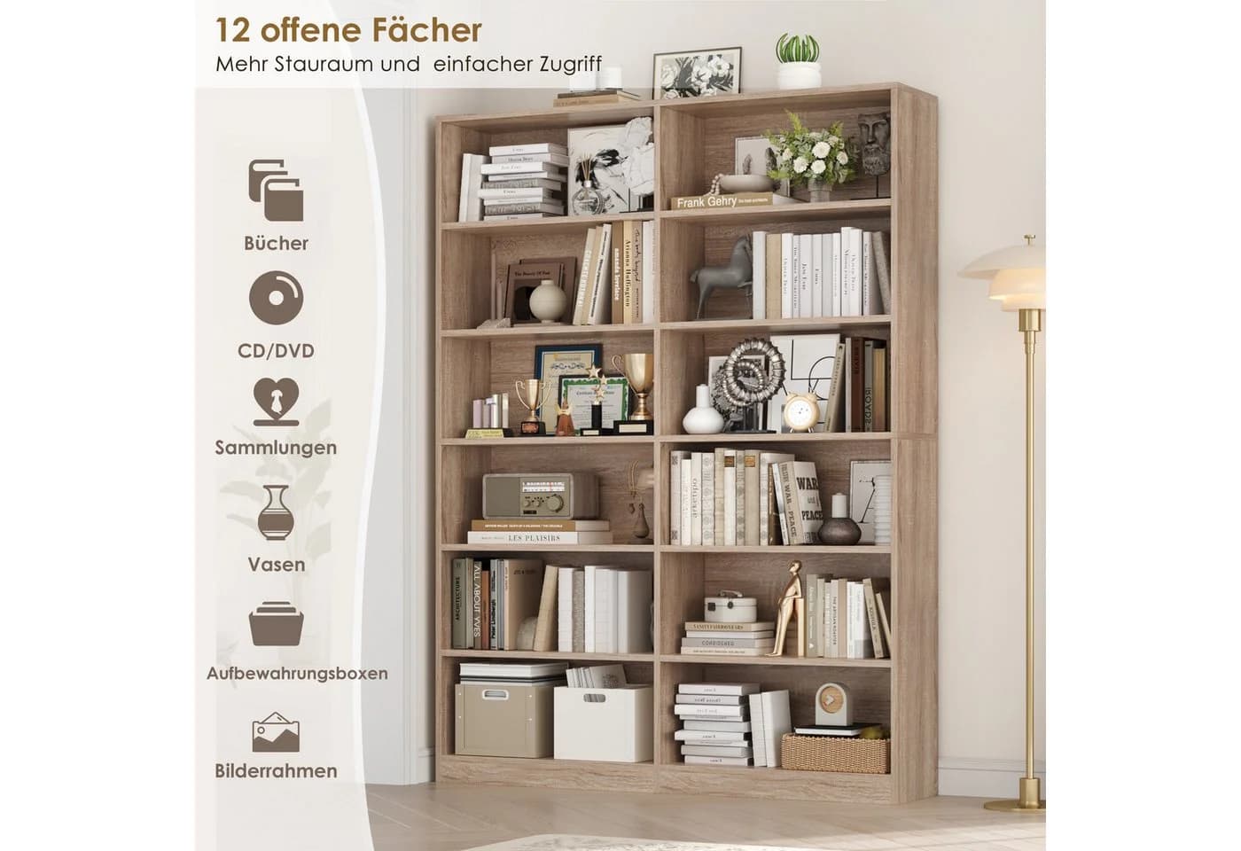 Homfa Bücherregal 188,7cm Standregal Büroregal Raumteiler, 12 Fächer Holz 120x30x188,7cm - Bild 5