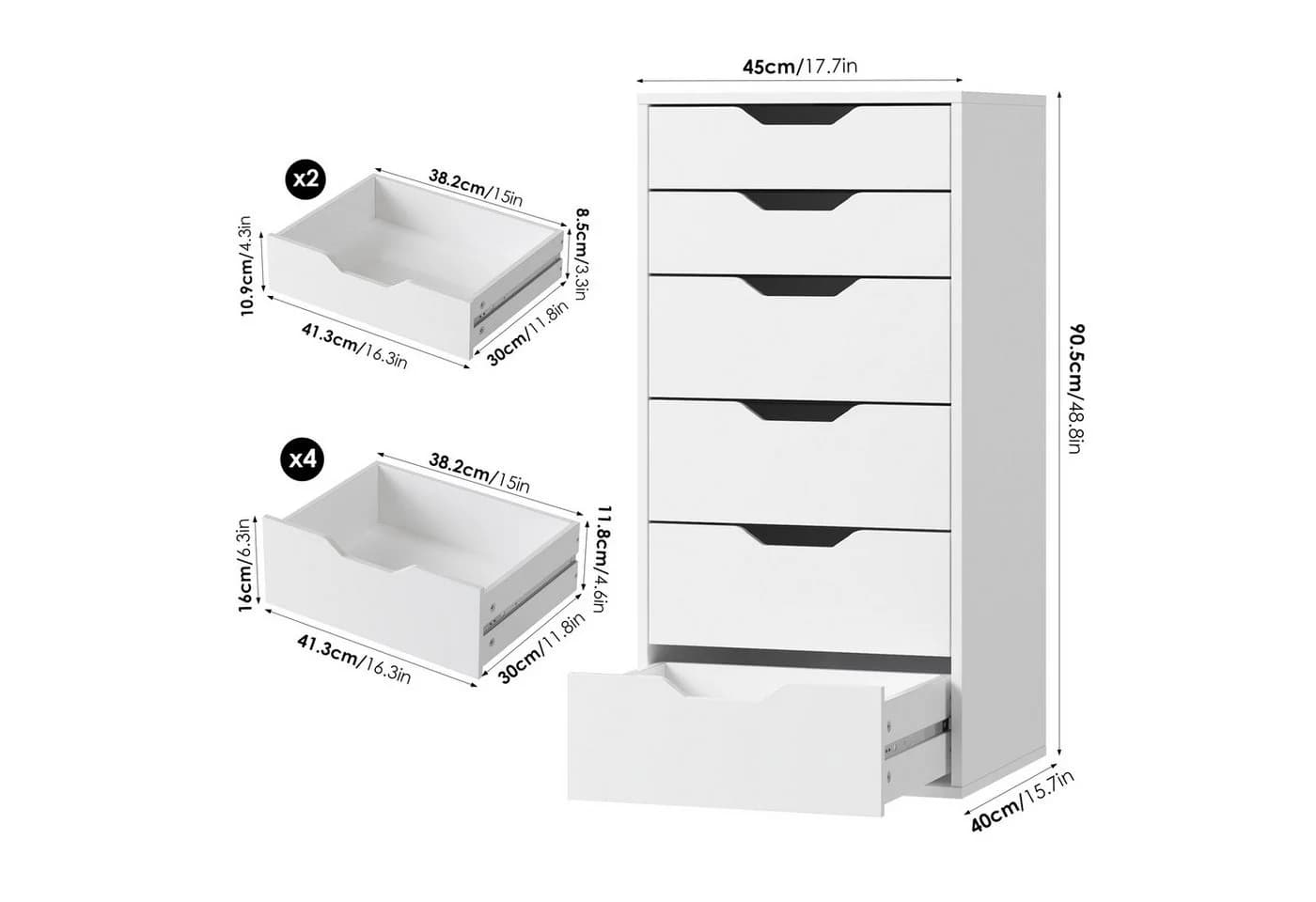 Homfa Kommode 6 Schubladen Weiß 45x40x90,5 cm - Bild 4