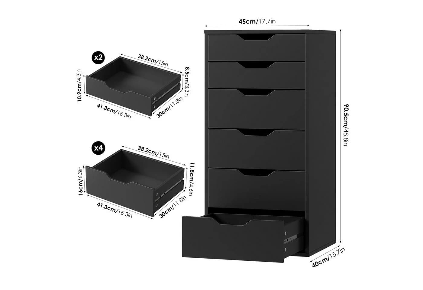 Homfa Kommode 6 Schubladen 45x40x90,5 cm Weiß - Bild 4