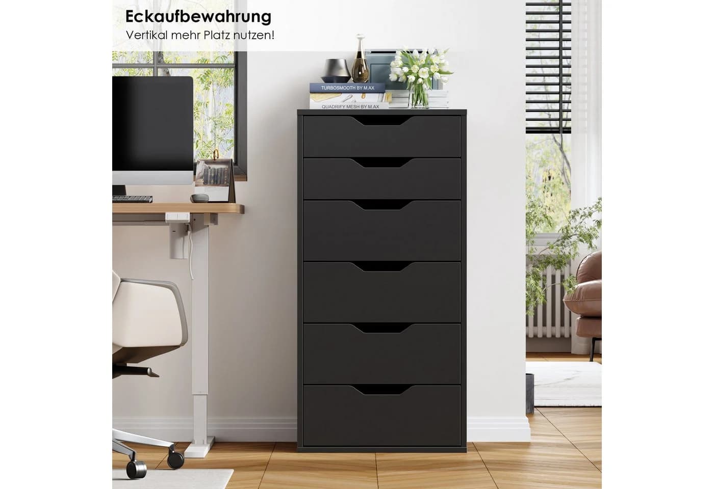 Homfa Kommode 6 Schubladen 45x40x90,5 cm Weiß - Bild 5