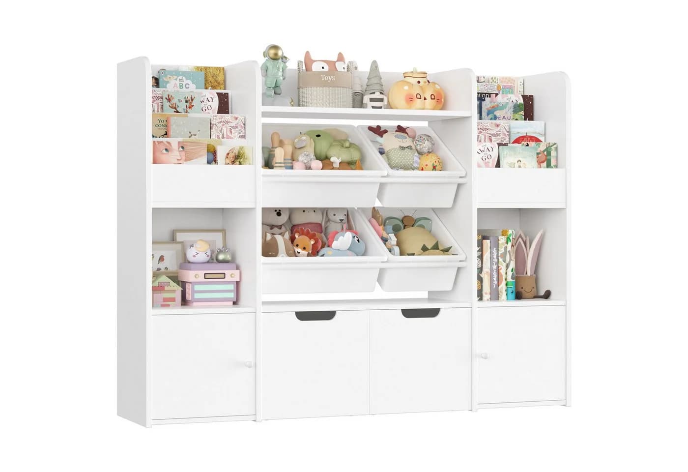 Homfa Kinderregal mit 2 Schubladen auf Rollen & 4 Boxen Bücherregal 122x100x30 cm weiß - Bild 2