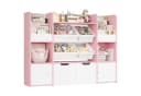 Homfa Spielzeugtruhe Kinderregal 2 Schubladen auf Rollen 4 Boxen Bücherregal Kinderbücherregal Spiegelregal mit Tür 122x100x30 cm Weiß und Rosa Bild 2