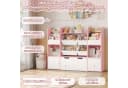 Homfa Spielzeugtruhe Kinderregal 2 Schubladen auf Rollen 4 Boxen Bücherregal Kinderbücherregal Spiegelregal mit Tür 122x100x30 cm Weiß und Rosa Bild 4