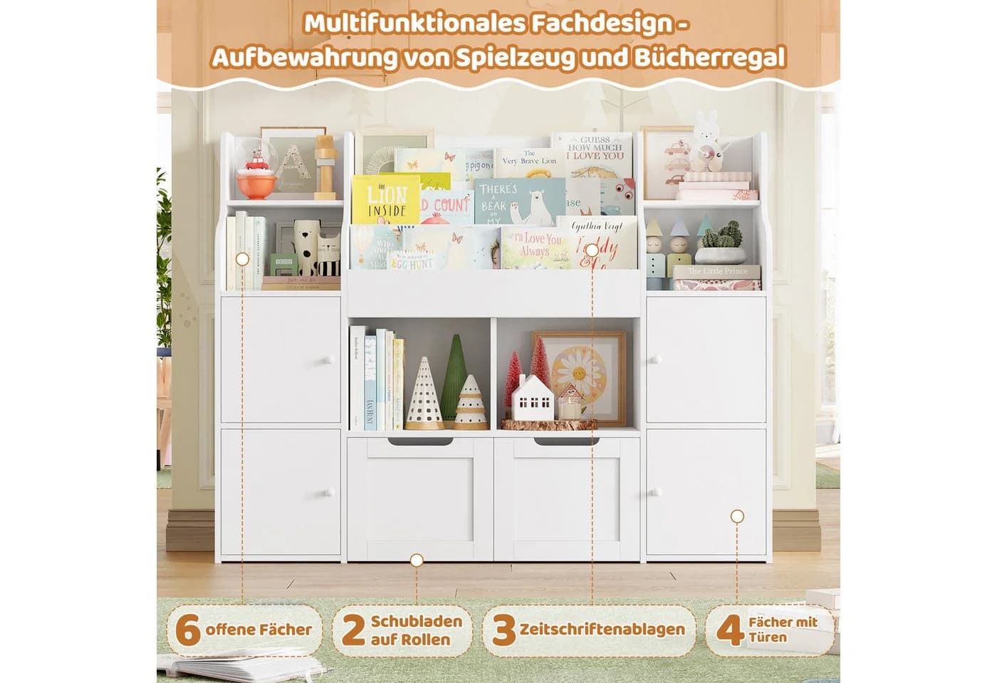 Homfa Kinderregal Spielzeugtruhe 2 Schubladen Weiß - Bild 4