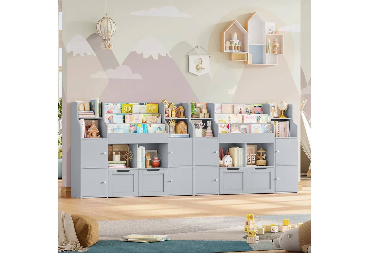 Homfa Kinderregal mit Schubladen und Türen Weiß/Grau - Bild 5