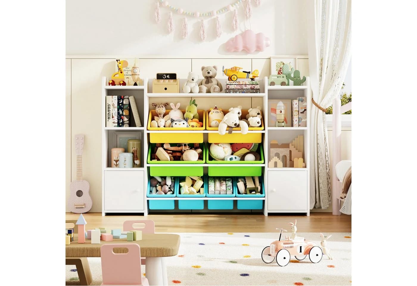 Homfa Spielzeugtruhe Kinderregal Bücherregal Spiegelregal 8 Boxen Weiß