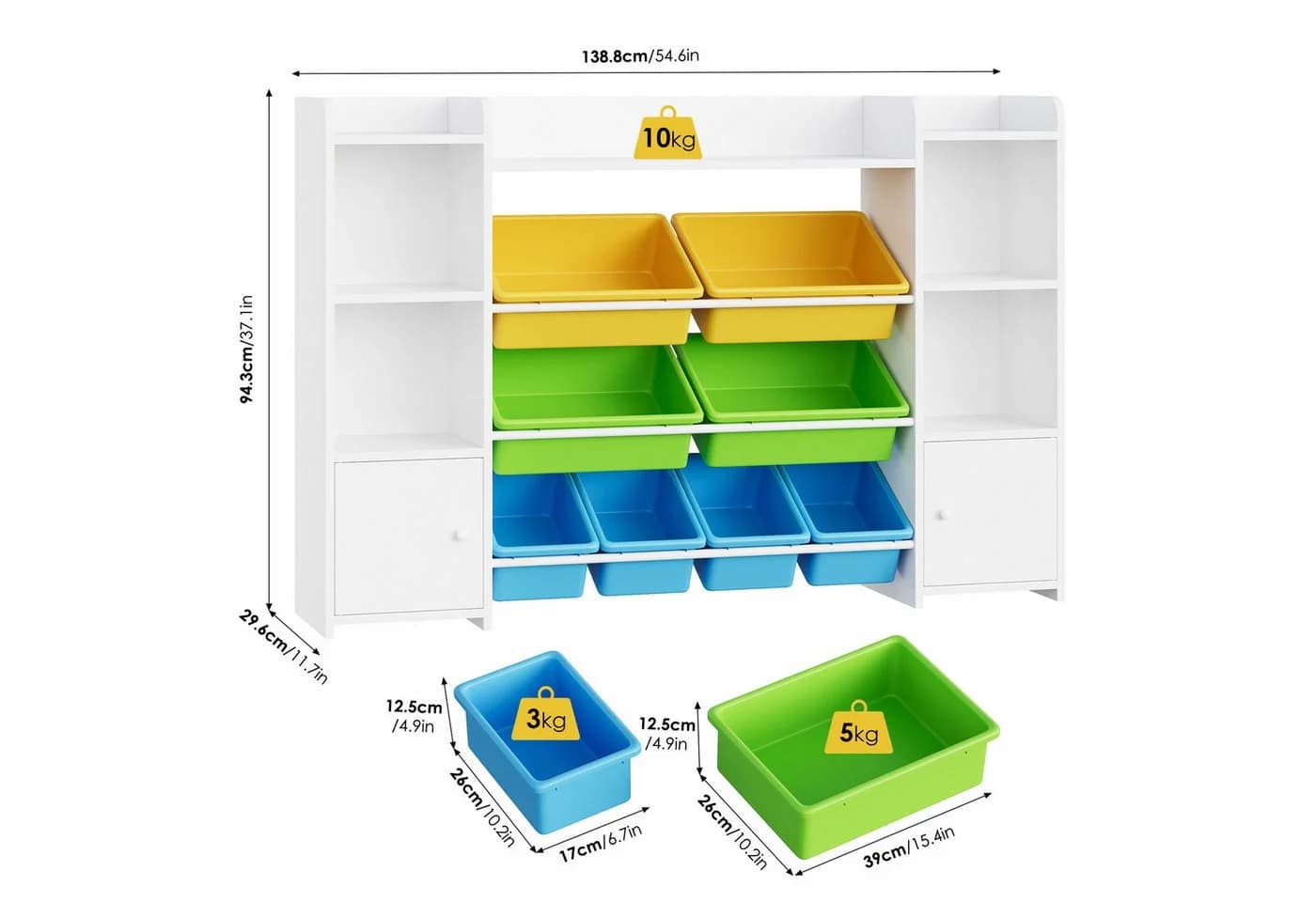 Homfa Spielzeugtruhe Kinderregal Bücherregal Spiegelregal 8 Boxen Weiß - Bild 3