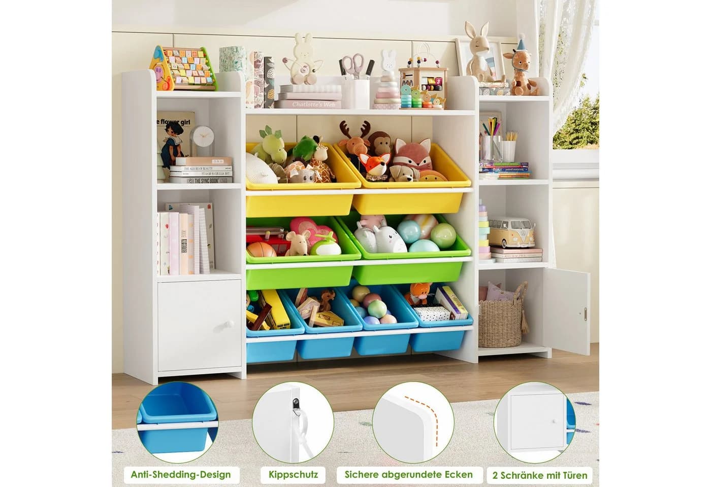Homfa Spielzeugtruhe Kinderregal Bücherregal Spiegelregal 8 Boxen Weiß - Bild 4