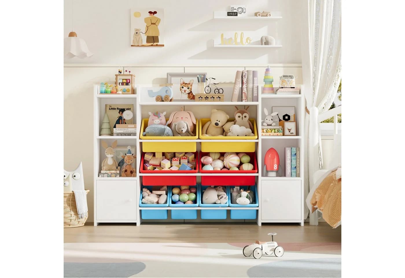 Homfa Spielzeugtruhe Kinderregal Bücherregal Spiegelregal 8 Boxen Weiß