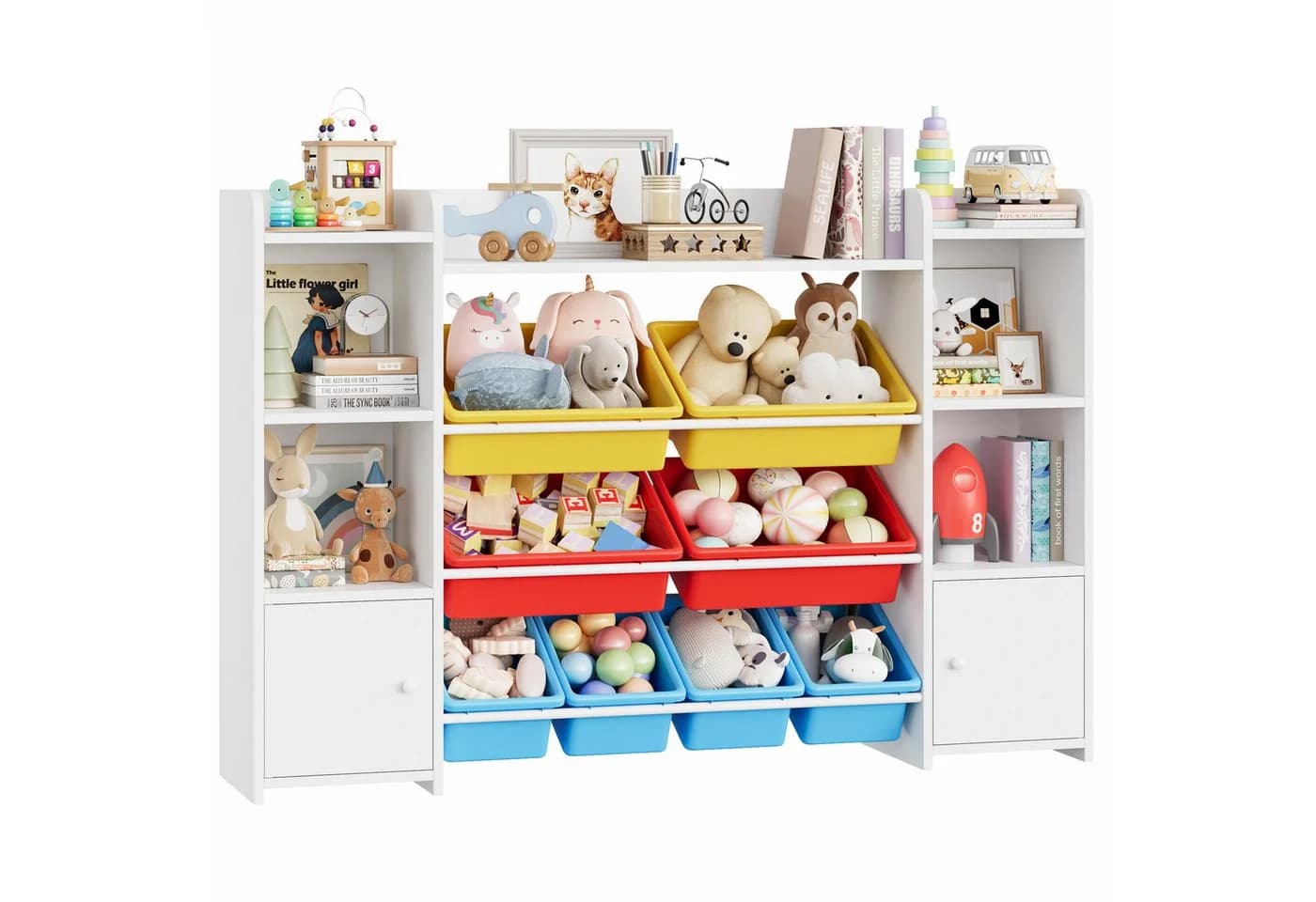Homfa Spielzeugtruhe Kinderregal Bücherregal Spiegelregal 8 Boxen Weiß - Bild 2