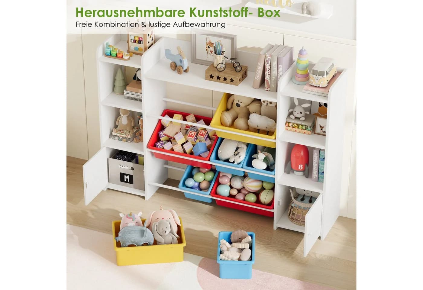 Homfa Spielzeugtruhe Kinderregal Bücherregal Spiegelregal 8 Boxen Weiß - Bild 5