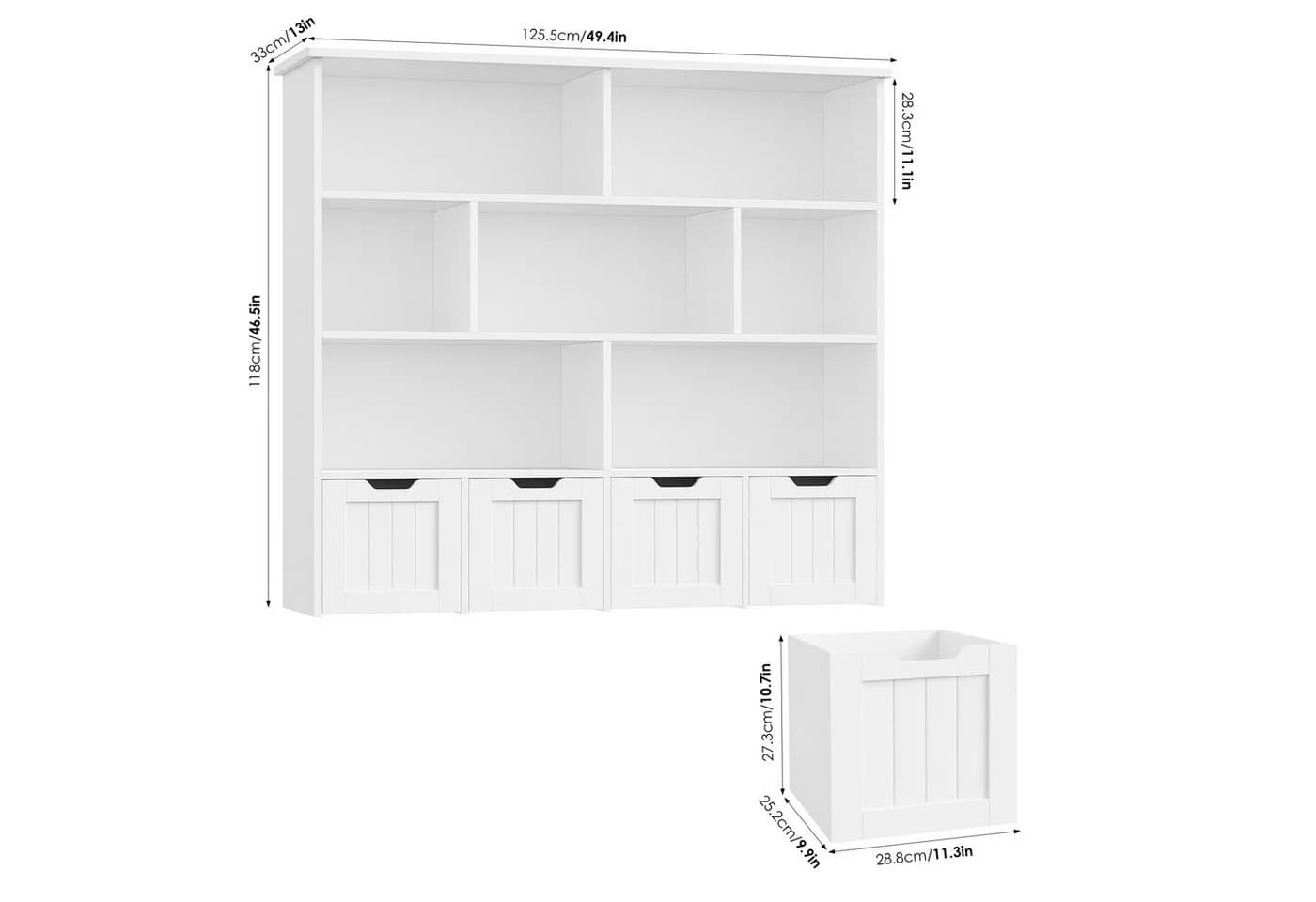 Homfa Kinderregal 4 Spielzeugkisten auf Rollen 7 Fächer 125x118x33cm Weiß - Bild 3