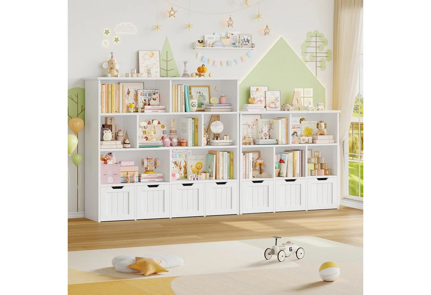 Homfa Kinderregal 4 Spielzeugkisten auf Rollen 7 Fächer 125x118x33cm Weiß - Bild 5