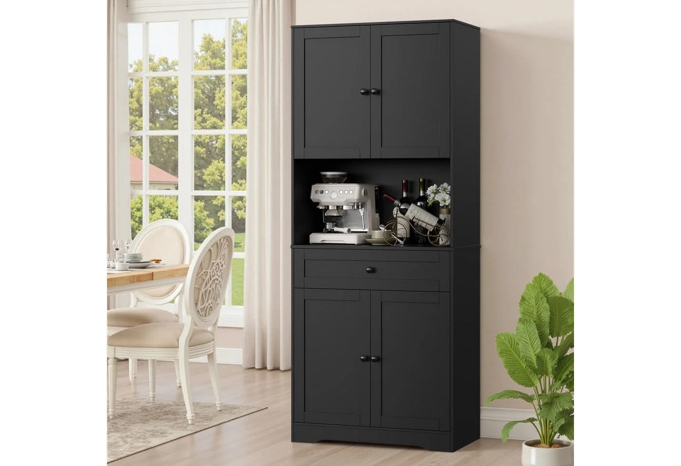 Homfa Küchenbuffet Küchenschrank 4 Türen Schwarz - Bild 3