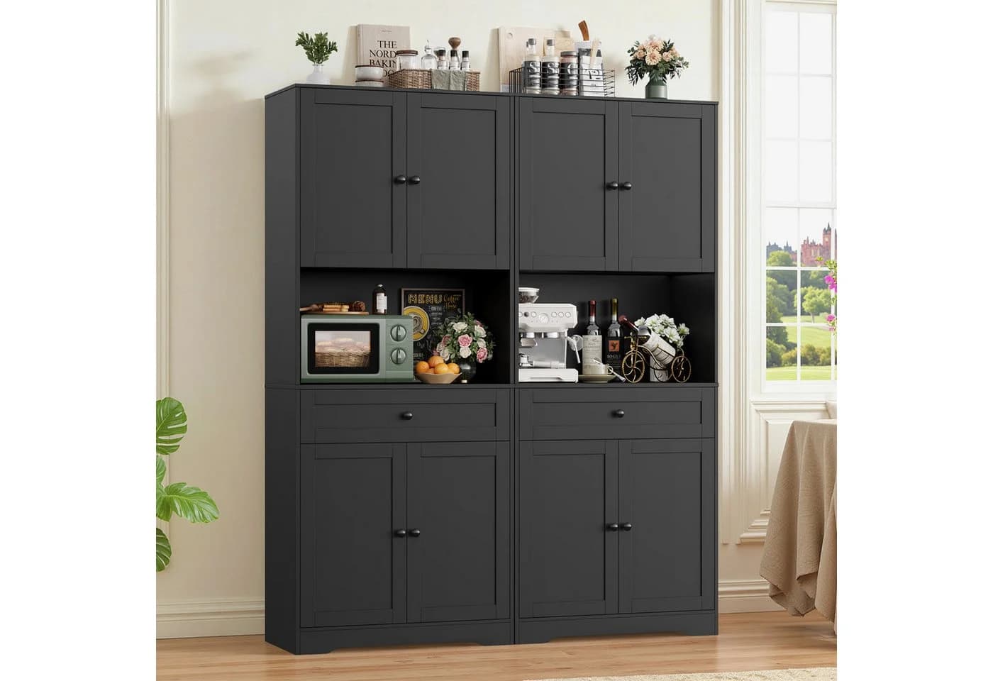 Homfa Küchenbuffet Küchenschrank 4 Türen Schwarz - Bild 4