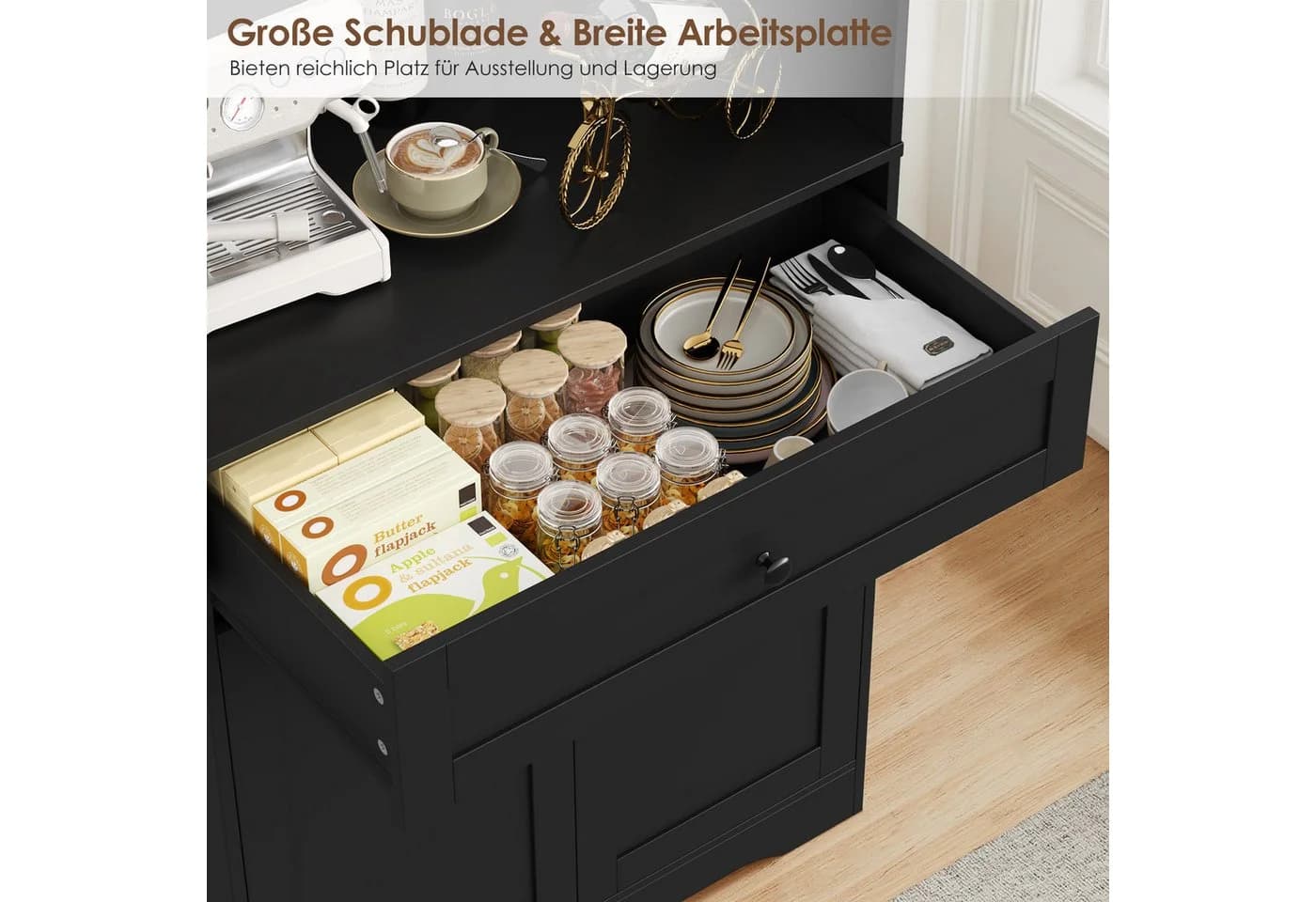 Homfa Küchenbuffet Küchenschrank 4 Türen Schwarz - Bild 5