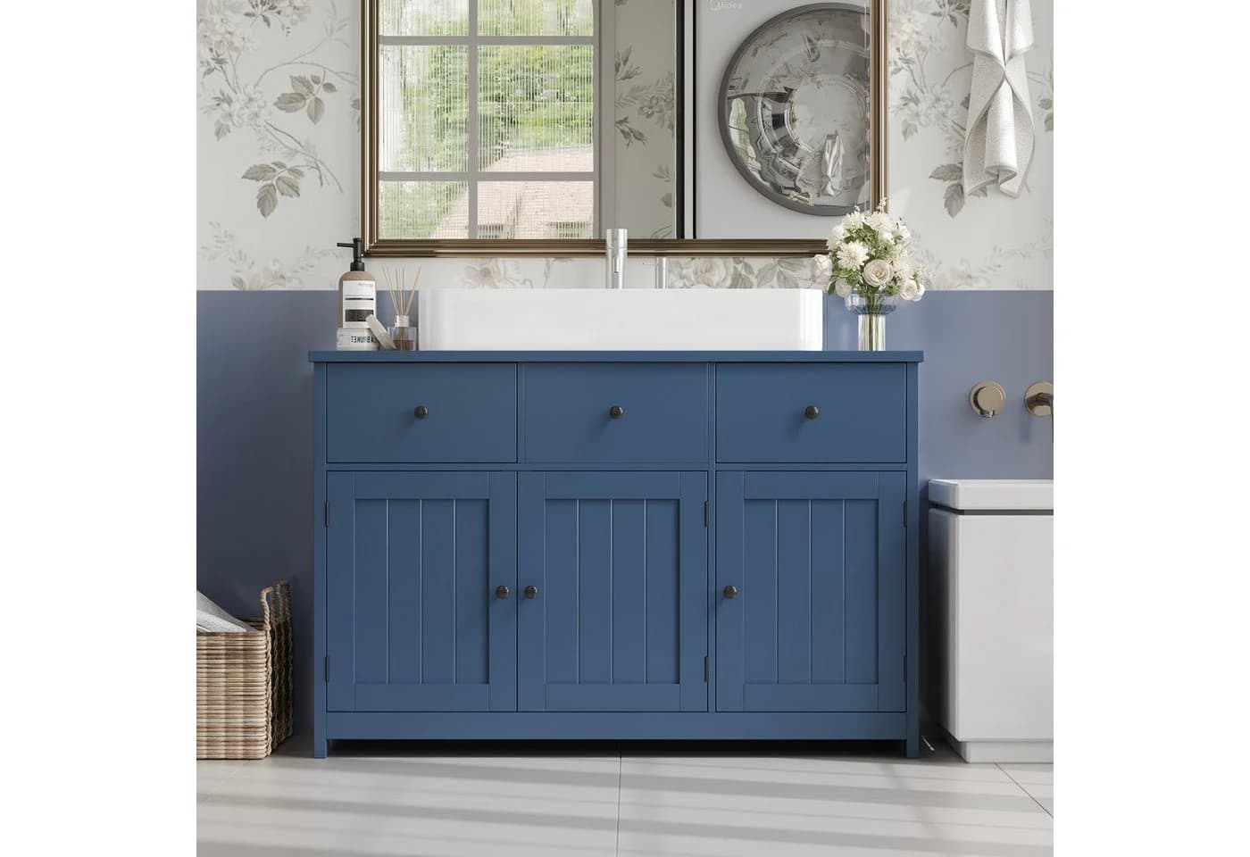 Homfa Waschbeckenunterschrank 100 cm Blau