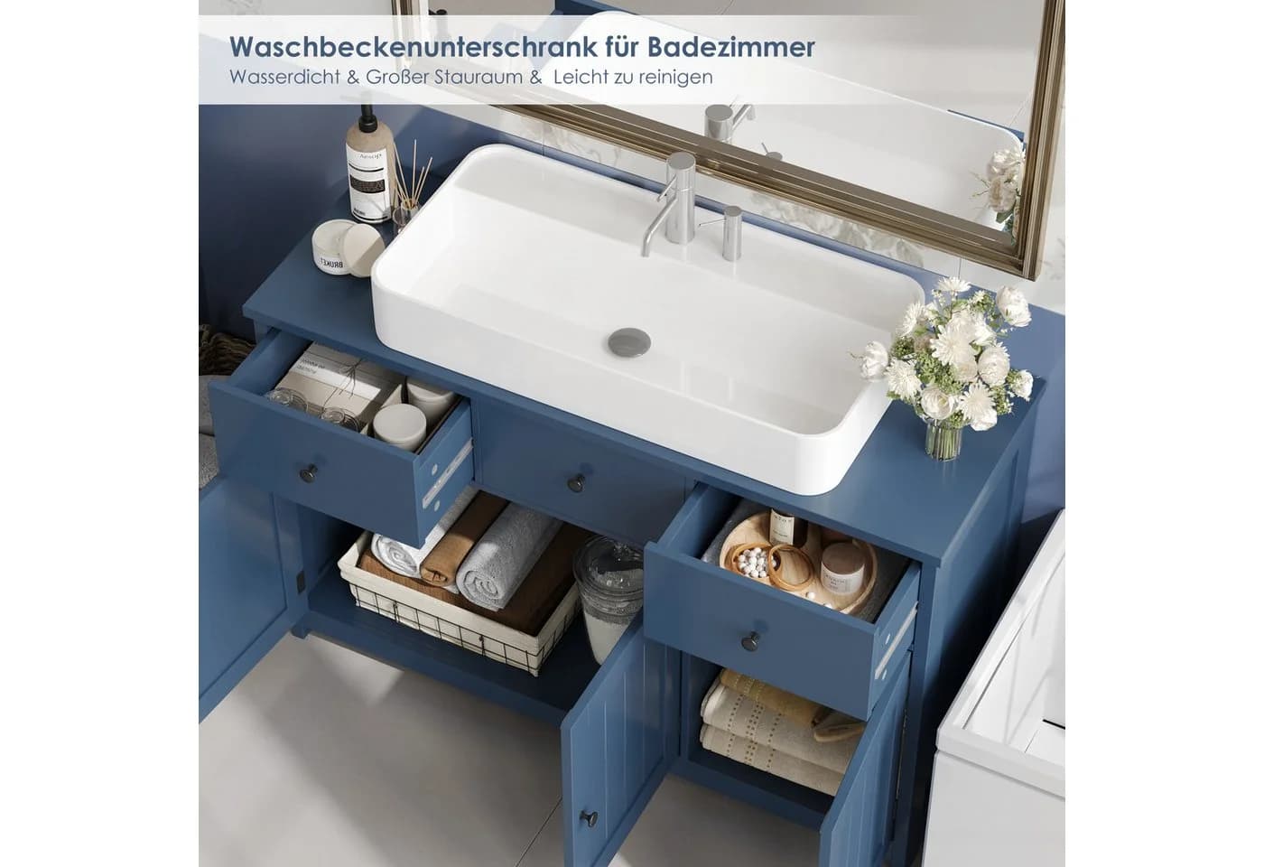Homfa Waschbeckenunterschrank 100 cm Blau - Bild 5