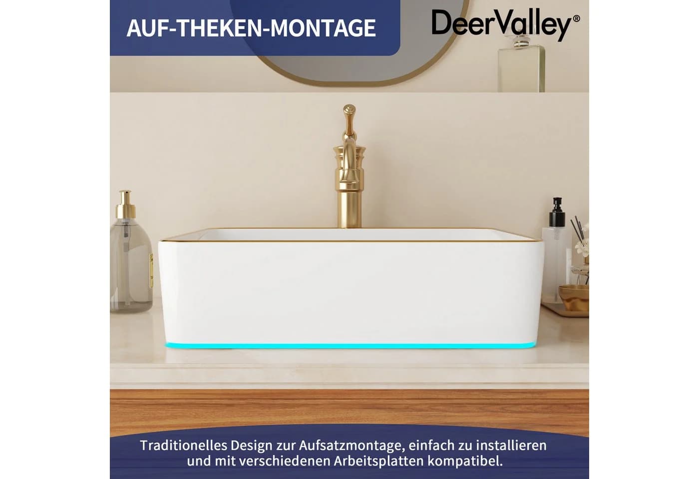 DeerValley Aufsatzwaschbecken Weiß Goldrand Keramik - Bild 5