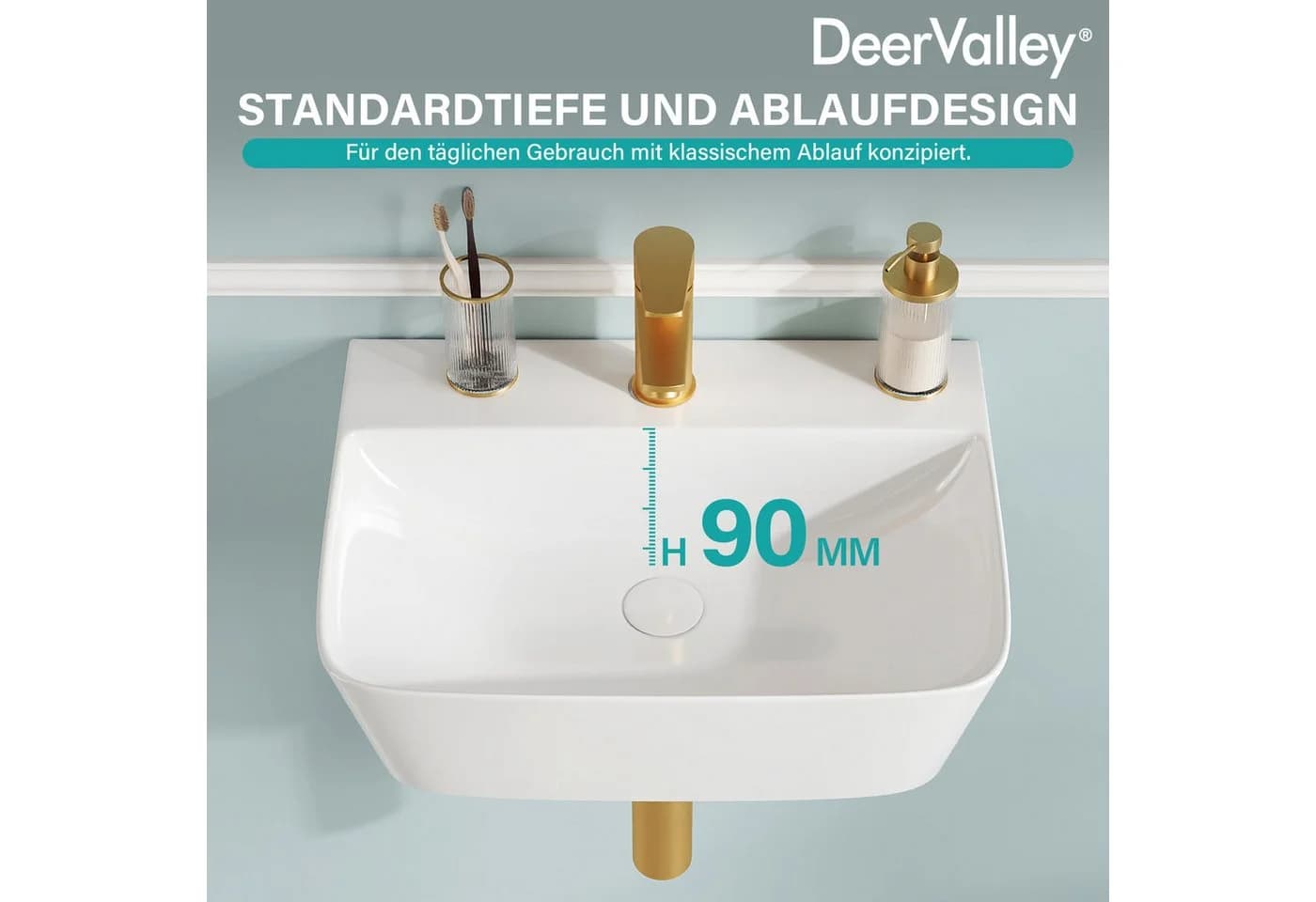 DeerValley Wand-/Aufsatz-Waschbecken Weiß Keramik Mit Ablage - Bild 5