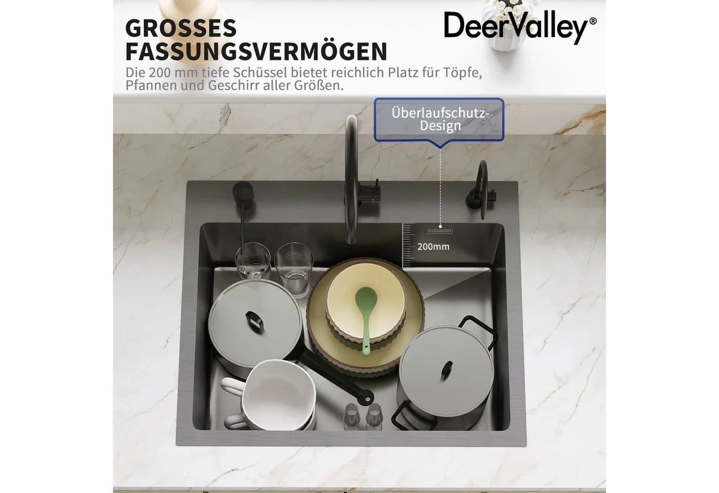 DeerValley Edelstahlspüle Schwarz 78x48 cm - Bild 3