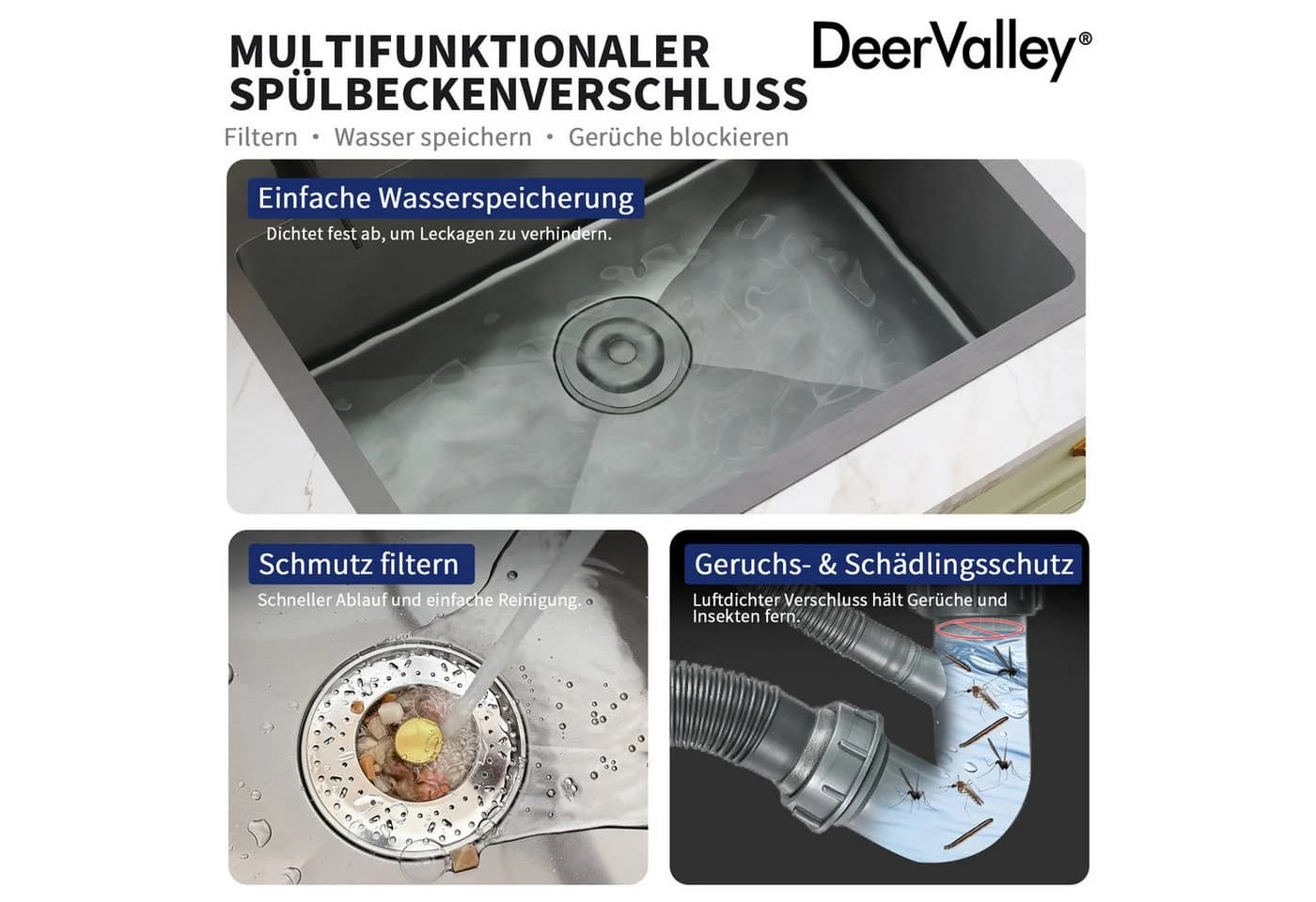 DeerValley Edelstahlspüle Schwarz 78x48 cm - Bild 5
