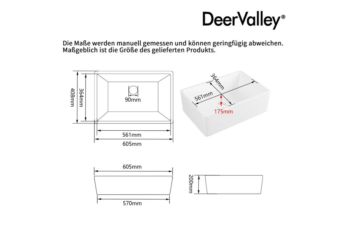 DeerValley Küchenspüle Keramik Farmhouse Weiß Komplettset - Bild 5