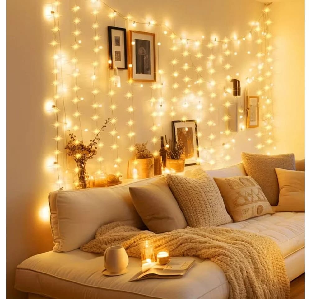Wrischan Lichtervorhang 3x3m 300 LEDs Warmweiß USB Fernbedienung - Bild 3