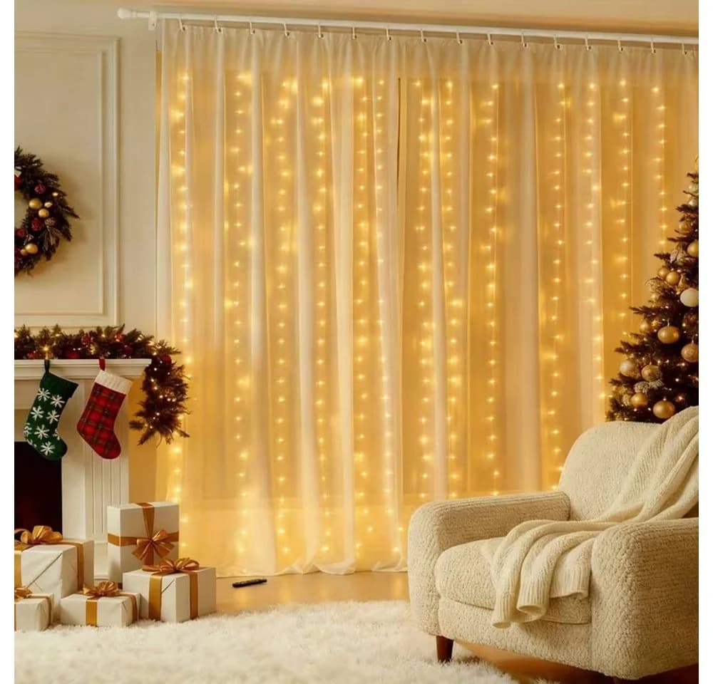 Wrischan Lichtervorhang 3x3m 300 LEDs Warmweiß USB Fernbedienung - Bild 4