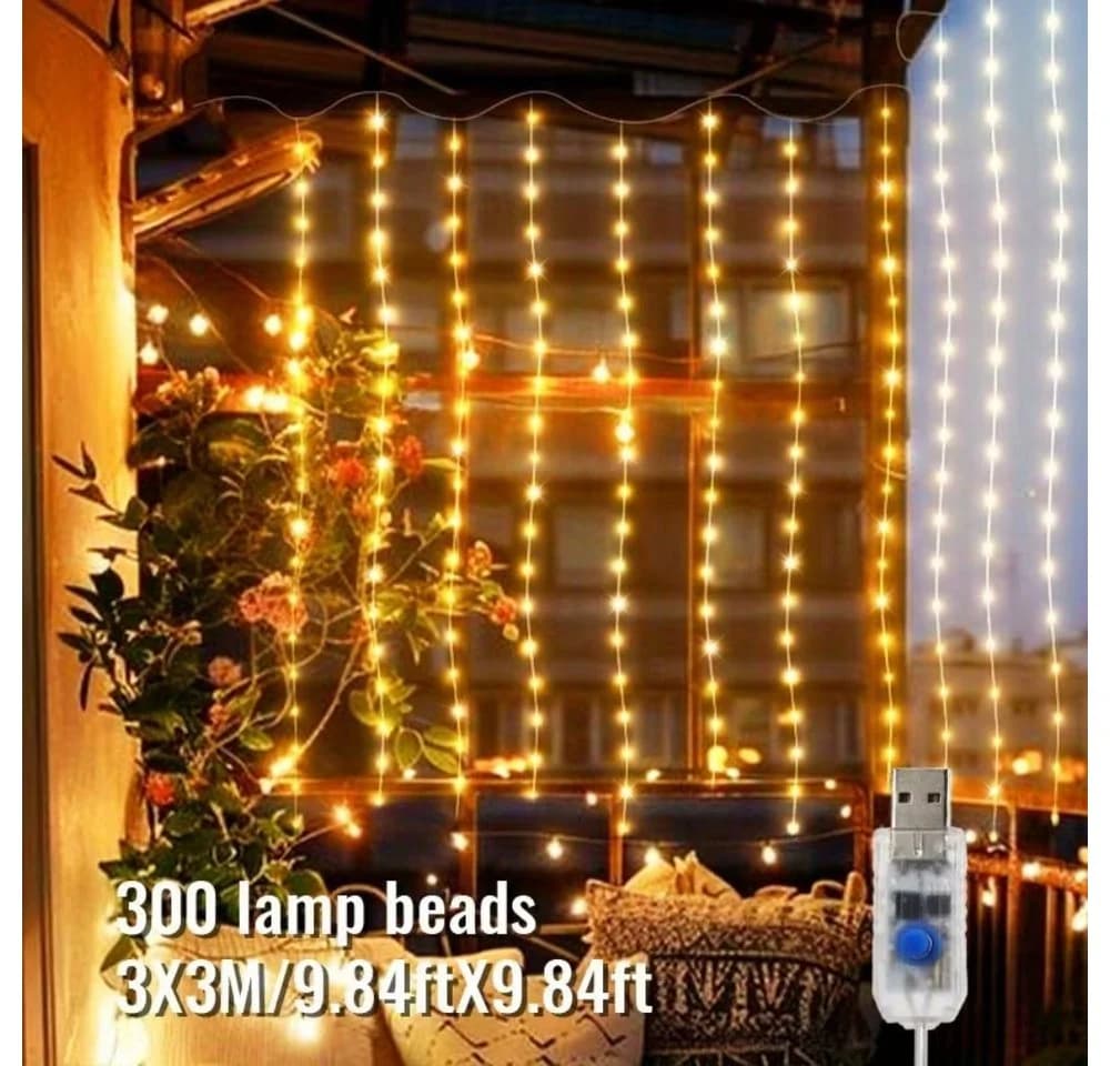 Wrischan LED Lichtervorhang 3x3m 300 LEDs USB Fernbedienung