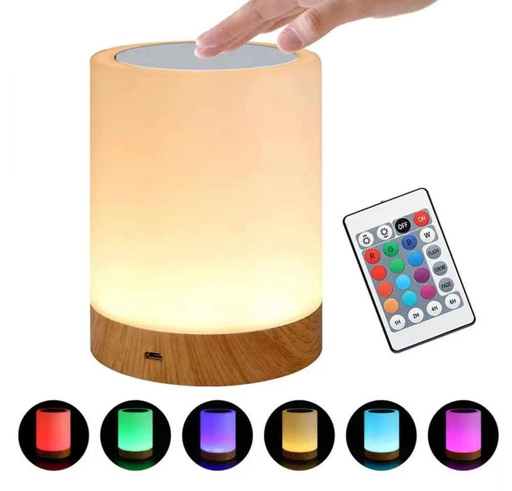 Wrischan Nachttischlampe RGB LED Touch Dimmbar Kabellos Holzoptik - Bild 2