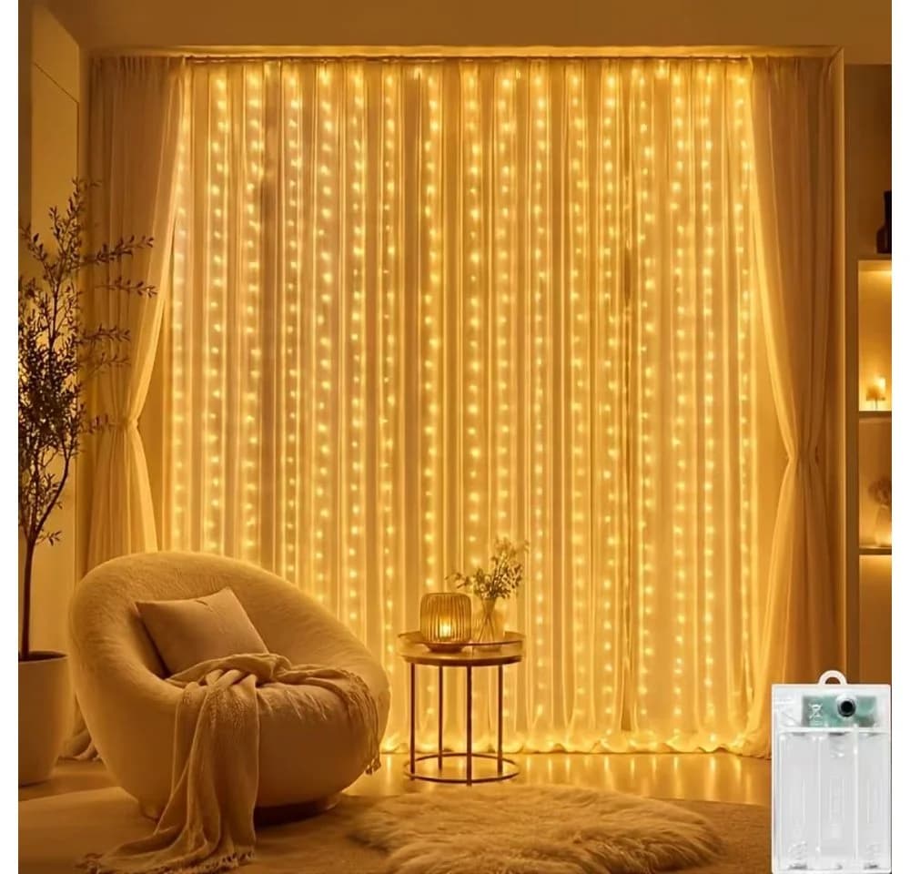 Wrischan LED-Lichtervorhang 3x3m 300 LEDs Warmweiß mit Fernbedienung - Bild 2