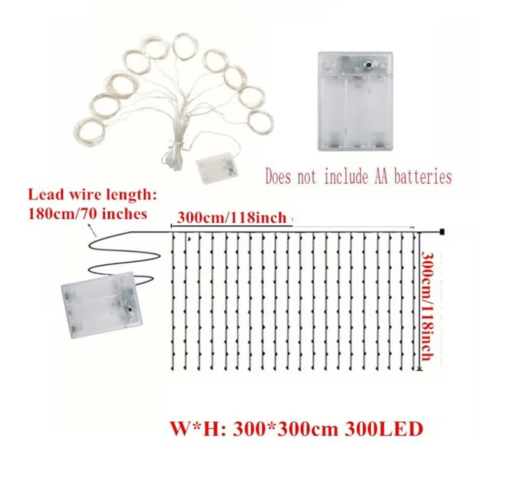 Wrischan LED-Lichtervorhang 3x3m 300 LEDs Warmweiß mit Fernbedienung - Bild 3