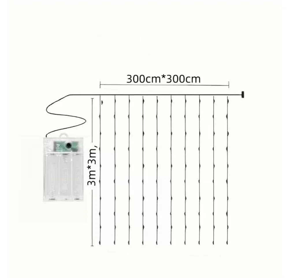 Wrischan LED-Lichtervorhang 3x3m 300 LEDs Warmweiß mit Fernbedienung - Bild 4