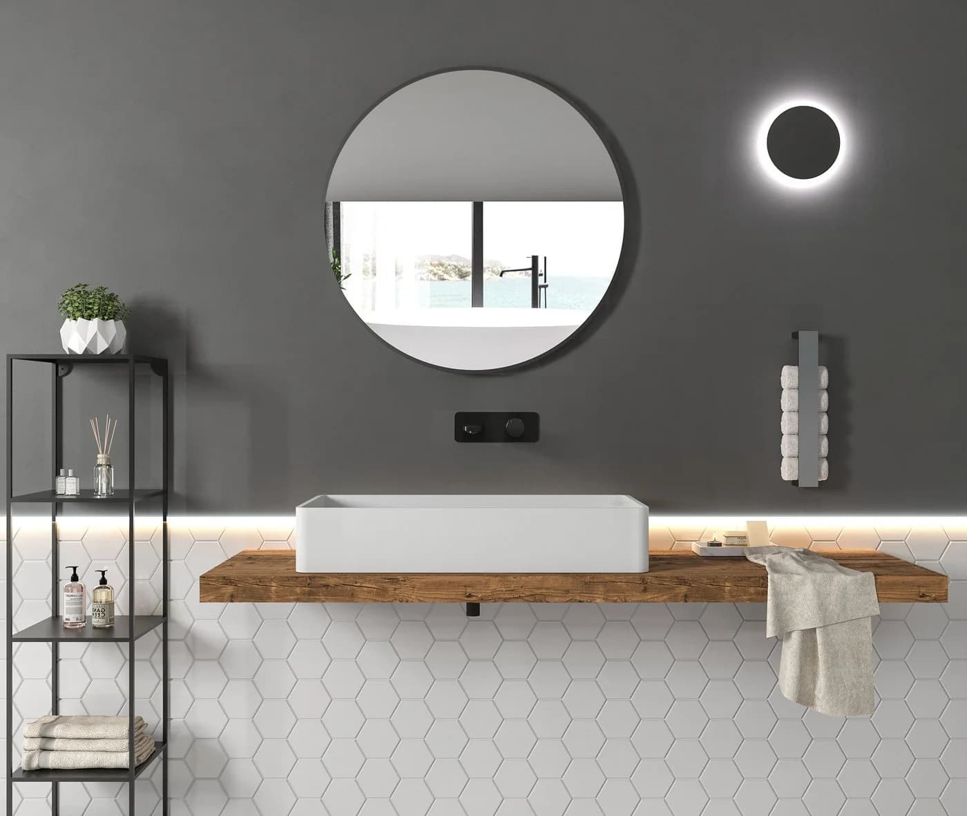 Bernstein Waschbecken PB2013 aus Mineralguss Solid Stone - 80 x 40 x 14,5 cm - Weiß Matt - Bild 3