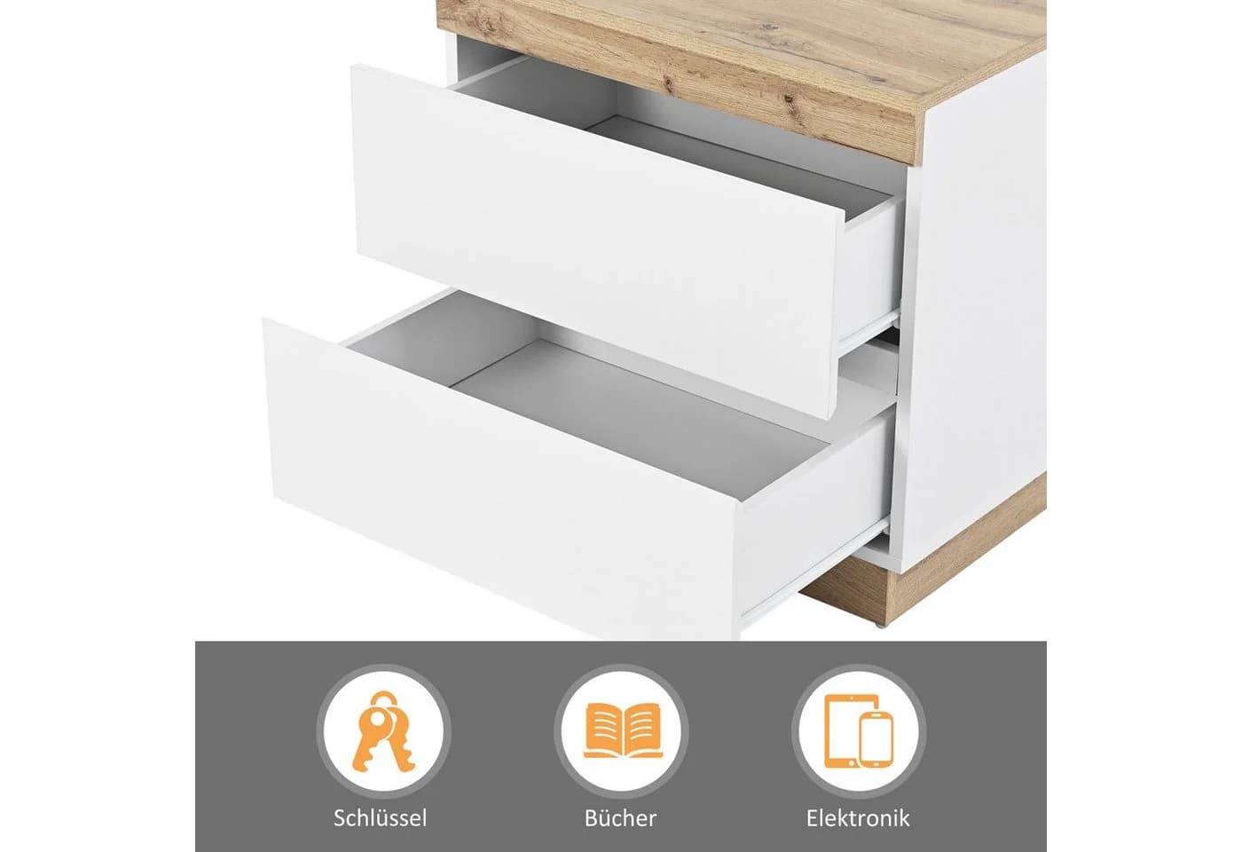 Thanaddo Nachttisch mit Schubladen Weiß Modern - Bild 3