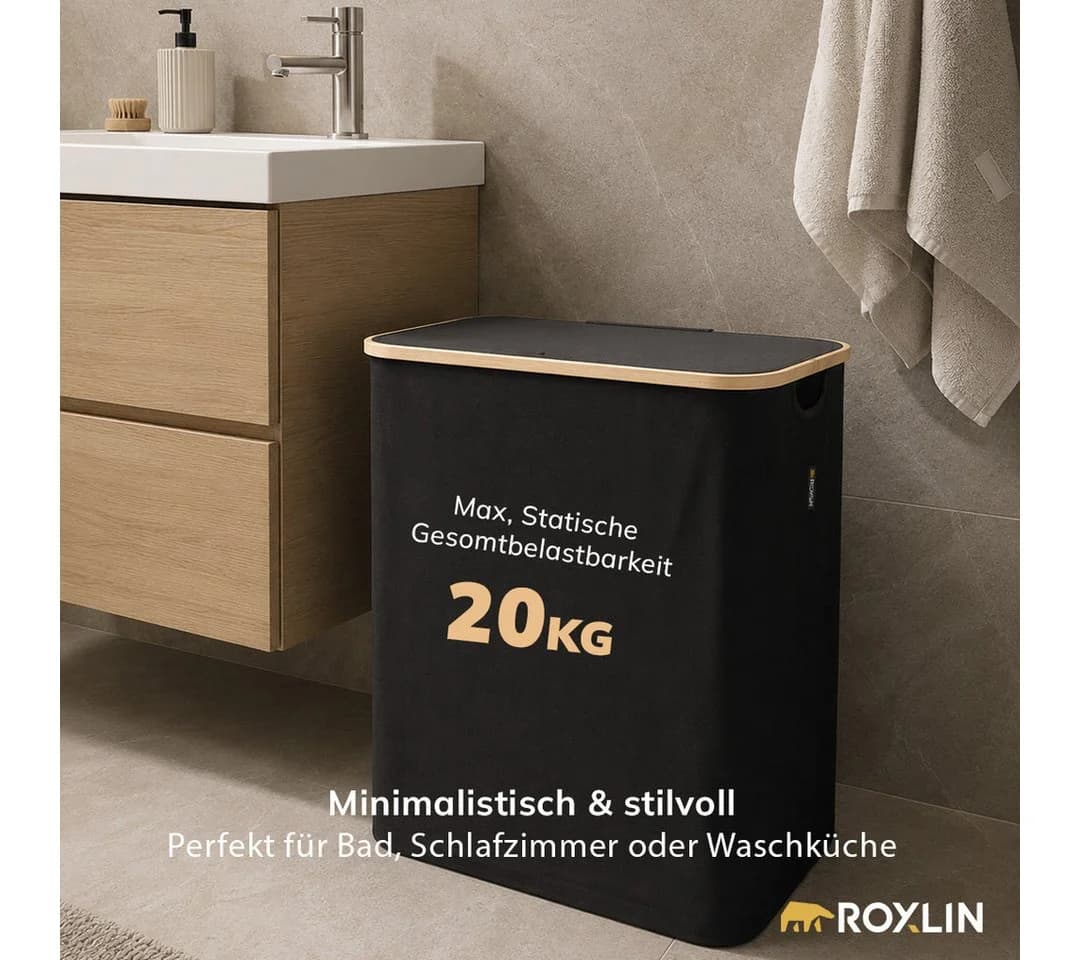 Roxlin Wäschekorb 150L faltbar mit Deckel Schwarz Grau - Bild 3