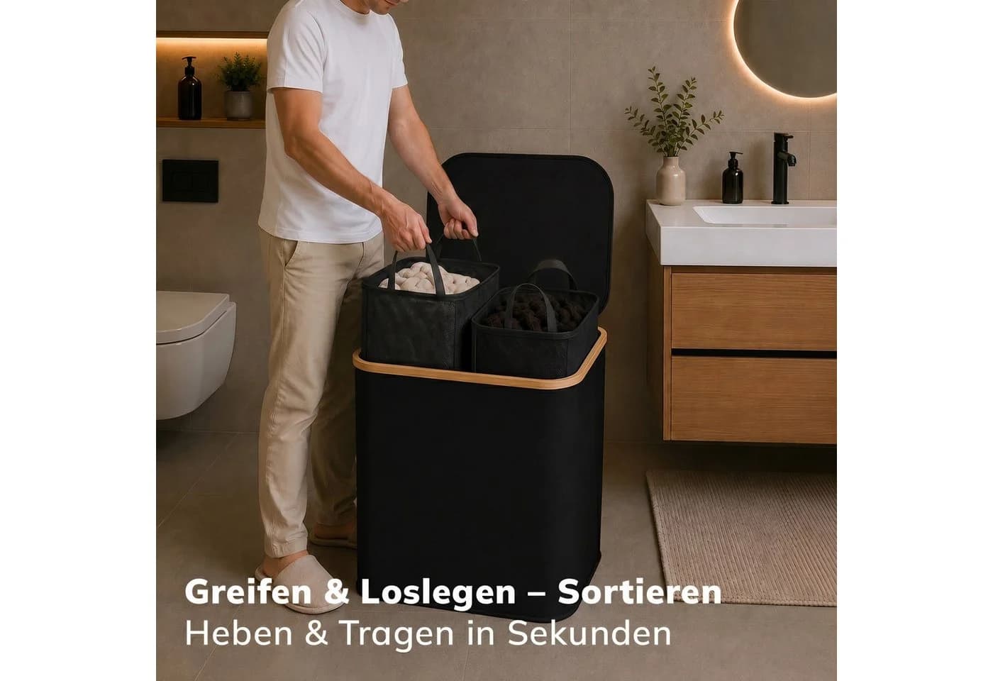 Roxlin Wäschekorb 150L faltbar mit Deckel Schwarz Grau - Bild 4