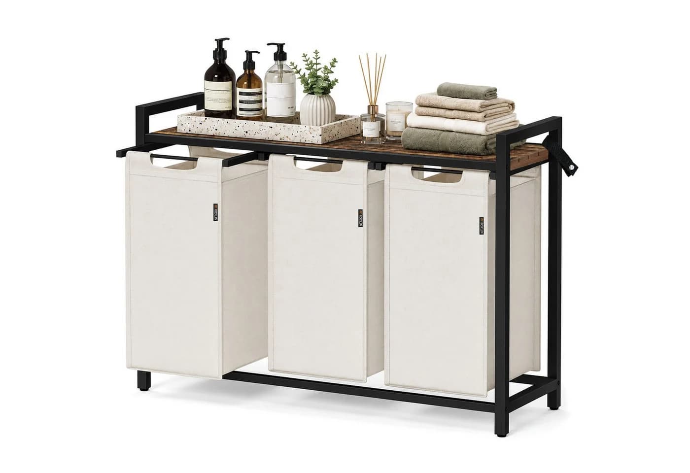 Roxlin Wäschekorb mit 2/3 Fächern und Ablage Beige - Bild 2
