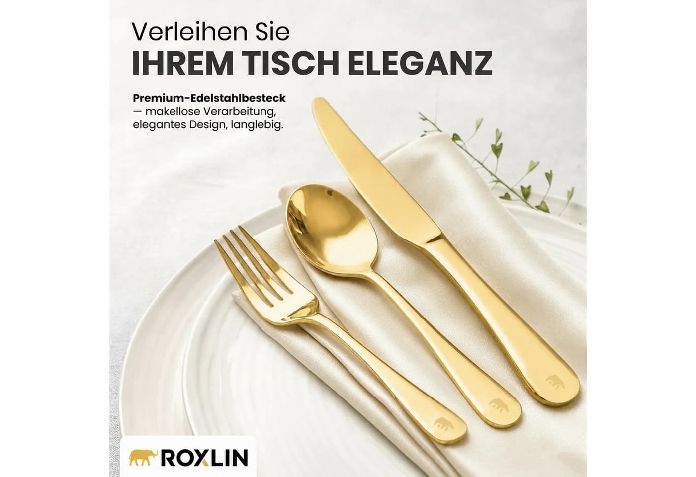 Roxlin Besteckset 30-tlg. Plain Design Edelstahl Gold/Schwarz/Silber - Bild 3