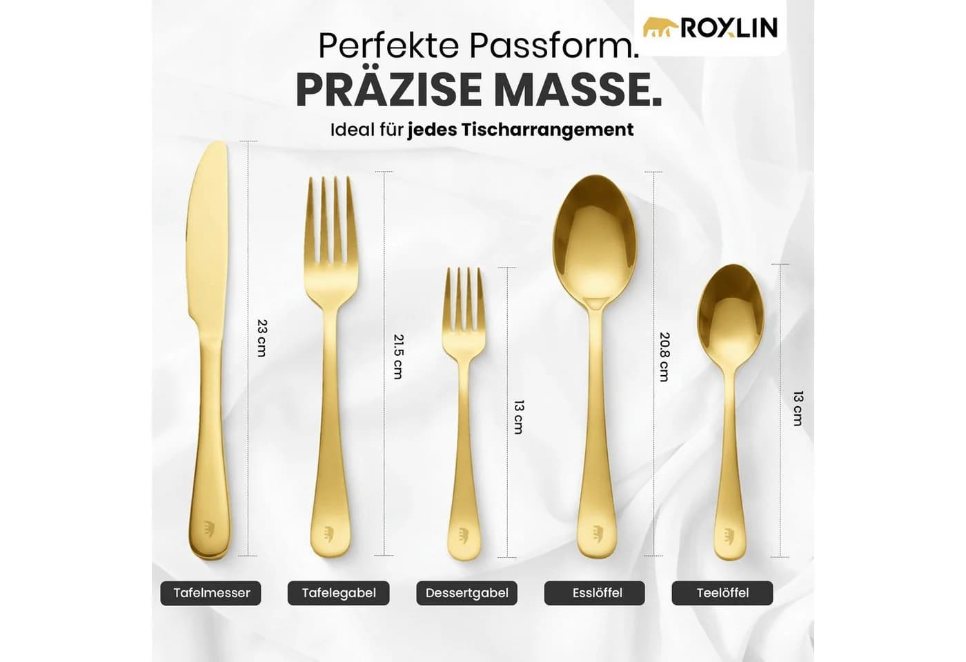 Roxlin Besteckset 30-tlg. Plain Design Edelstahl Gold/Schwarz/Silber - Bild 4