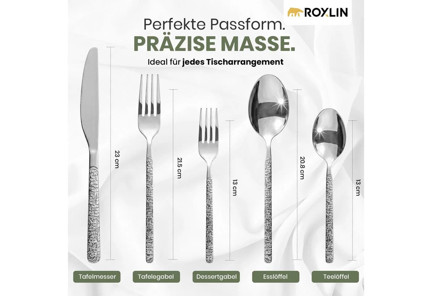 Roxlin Besteckset 30-tlg. Stein Design Edelstahl Gold/Schwarz/Silber - Bild 4