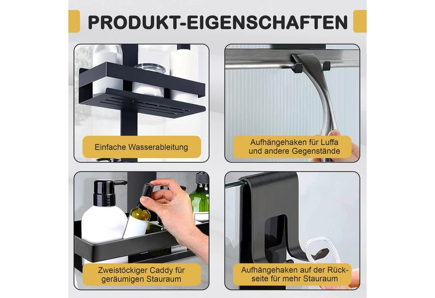 Roxlin Duschablage mit 2 Körben, Schwarz, Edelstahl - Bild 5