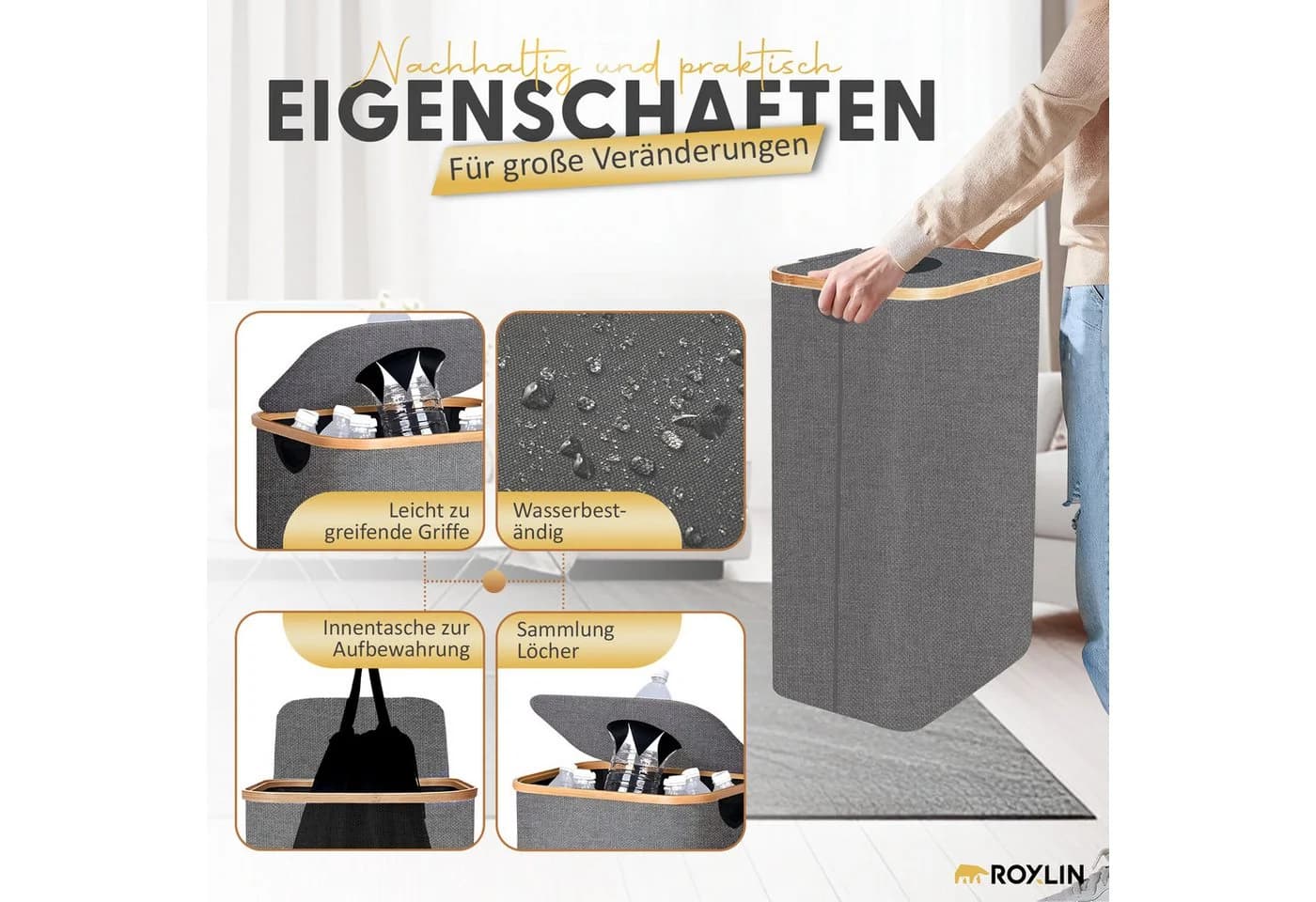 Roxlin Aufbewahrungskorb Pfandflaschen Sammelbehälter 100 Liter Grau - Bild 3