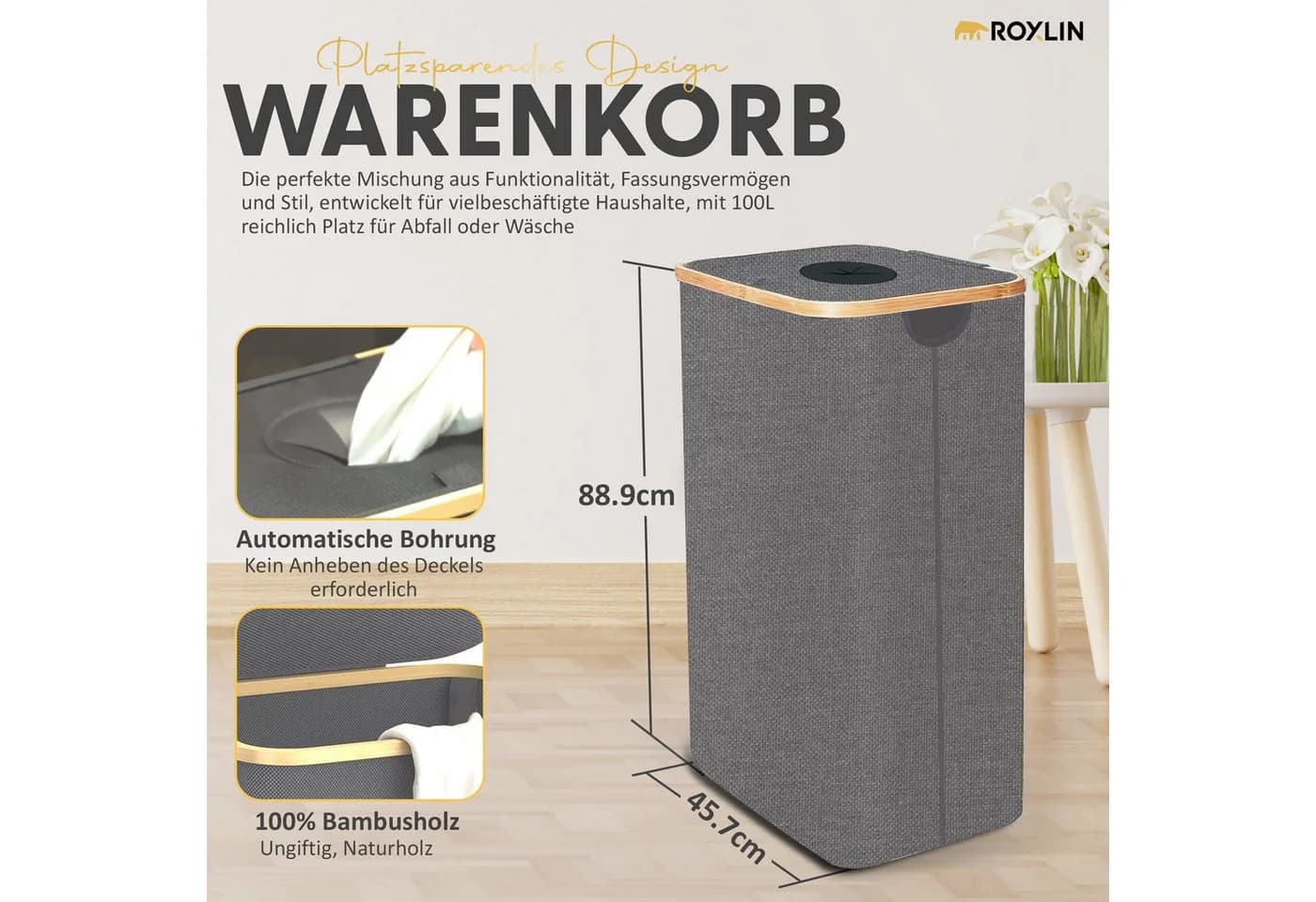 Roxlin Aufbewahrungskorb Pfandflaschen Sammelbehälter 100 Liter Grau - Bild 5