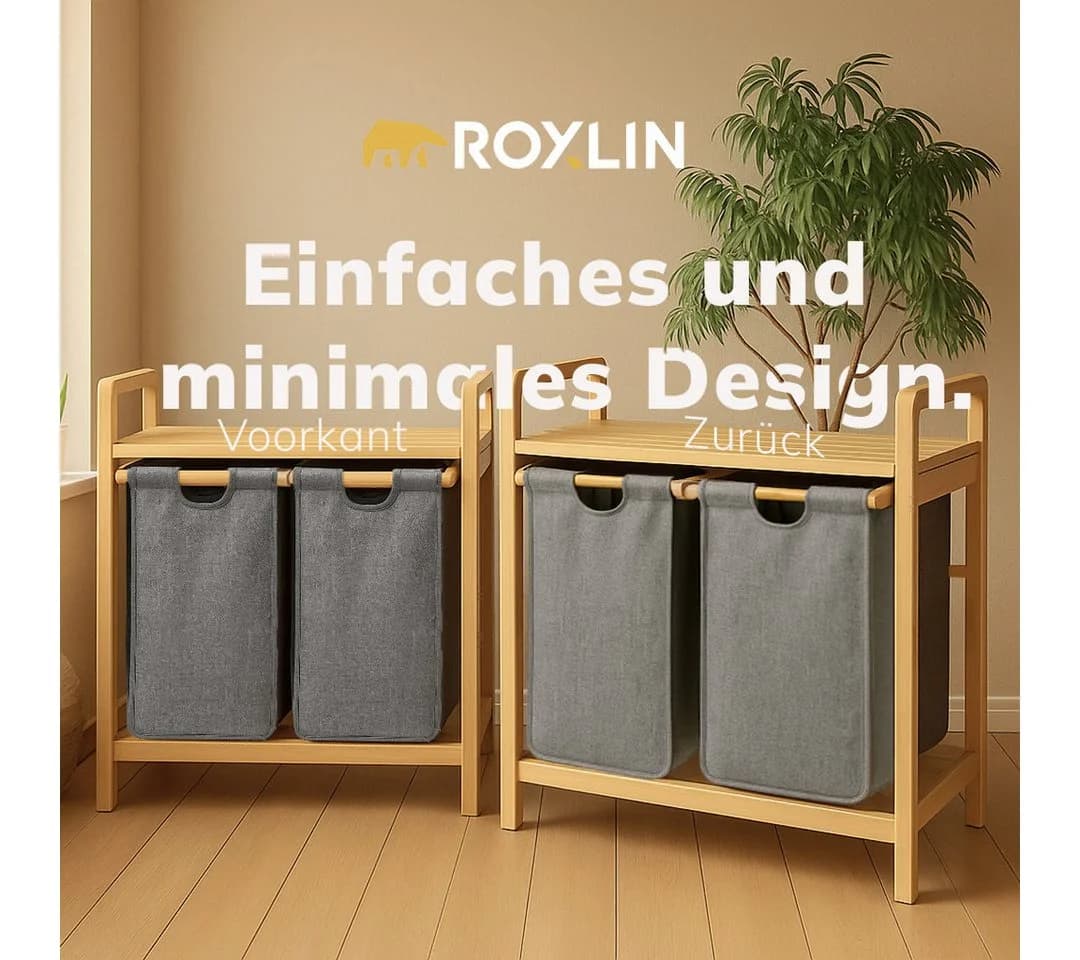 Roxlin Wäschekorb Bambus 100L 2 Fächer Grau - Bild 5